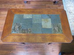 Slate and wood end table, 24" x 14", 24" tall