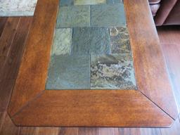 Slate and wood end table, 24" x 14", 24" tall