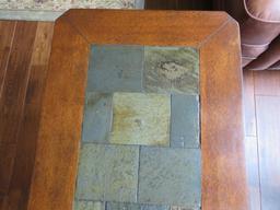 Slate and wood end table, 24" x 14", 24" tall