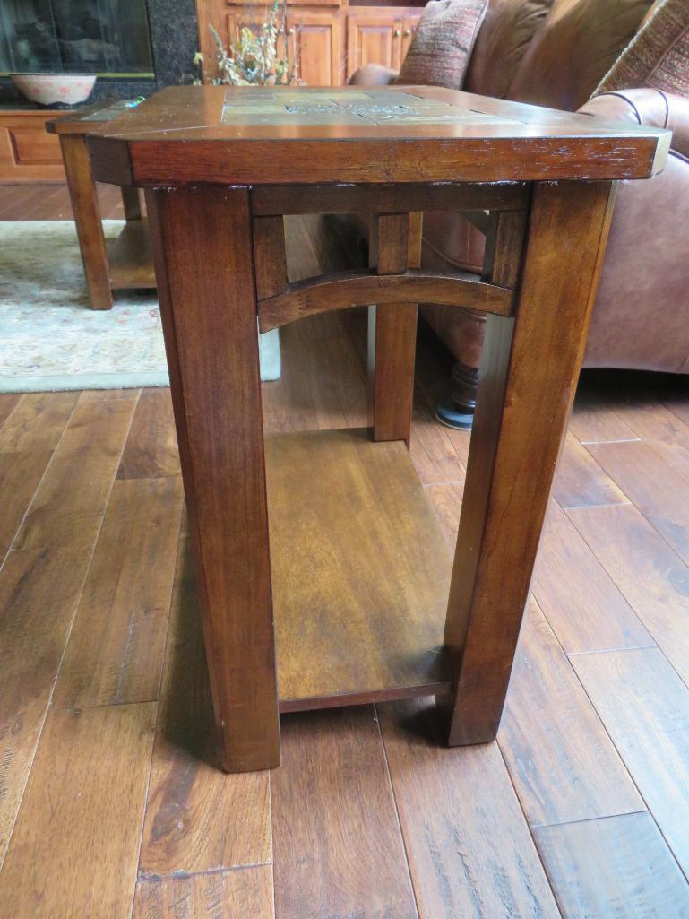 Slate and wood end table, 24" x 14", 24" tall