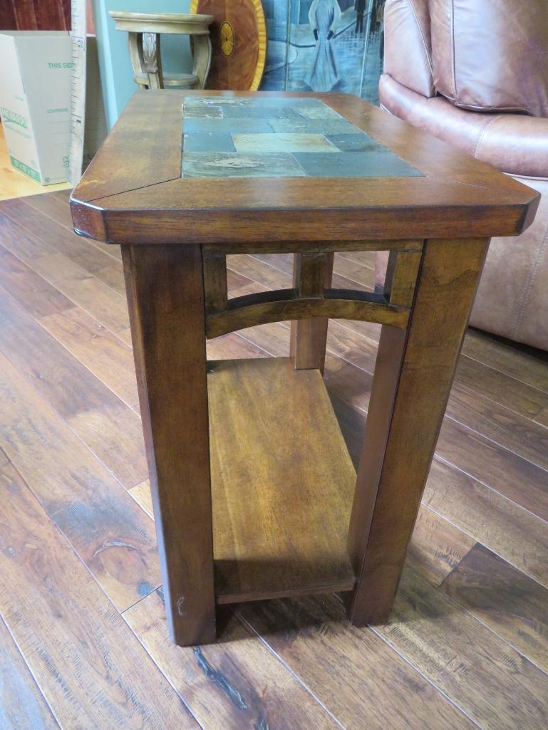Slate and wood end table, 24" x 14", 24" tall