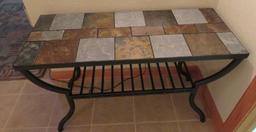 Slate and wrought iron console table, 48" x 20", 29" tall