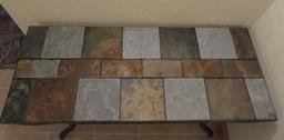 Slate and wrought iron console table, 48" x 20", 29" tall