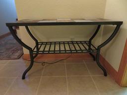 Slate and wrought iron console table, 48" x 20", 29" tall