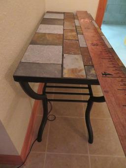 Slate and wrought iron console table, 48" x 20", 29" tall