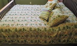 Bedspread and four accent pillow and Sherpa and suede cloth blanket