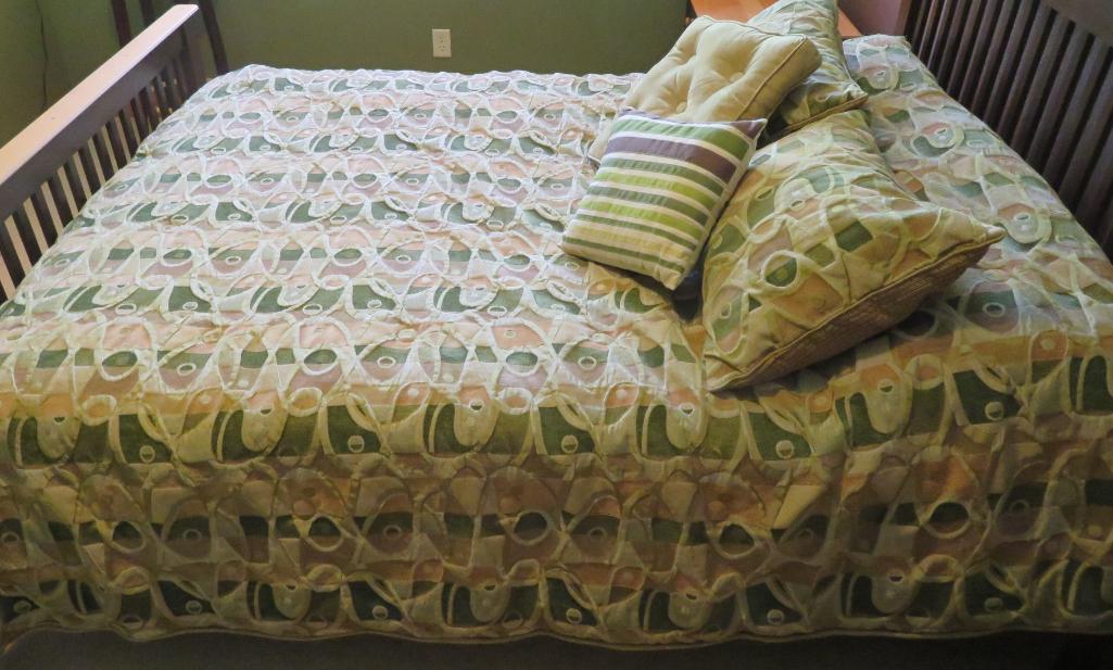 Bedspread and four accent pillow and Sherpa and suede cloth blanket