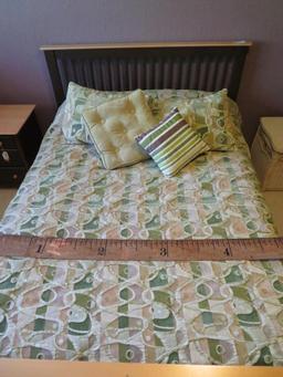 Bedspread and four accent pillow and Sherpa and suede cloth blanket