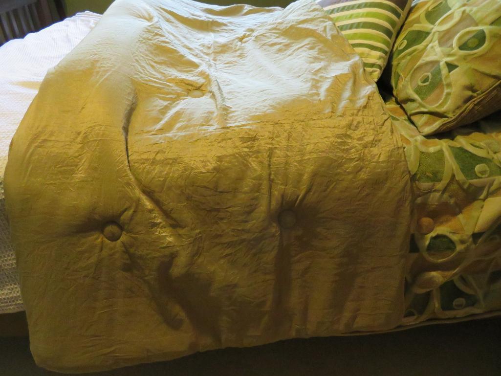 Bedspread and four accent pillow and Sherpa and suede cloth blanket