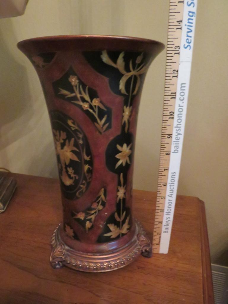 Four pieces of decorative containers and vase, 9" and 14"