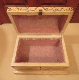 Covered rosemaled box, signed on top, 13 1/2" x 9 1/2", 9" tall