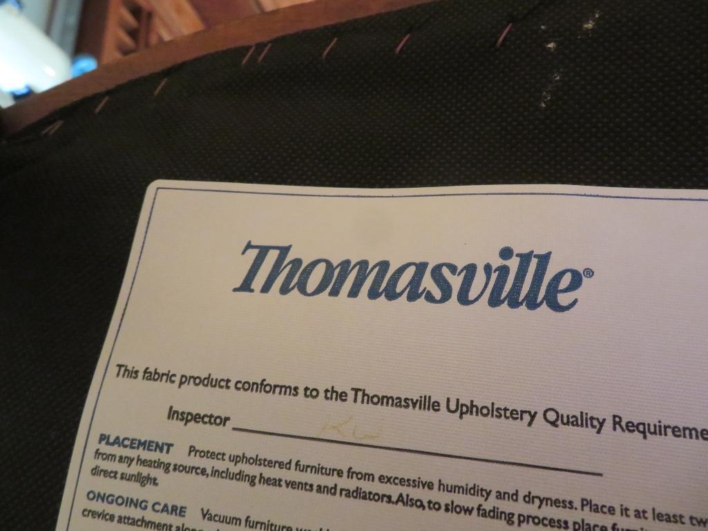 Thomasville rolling chair, upholstered and tack design, 37" tall at back
