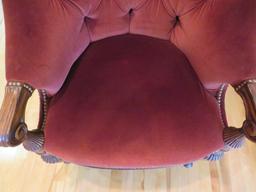 Thomasville rolling chair, upholstered and tack design, 37" tall at back