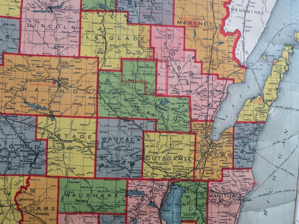 Wisconsin wall map, compiled by Clason Map Co and published by Nystrom, color