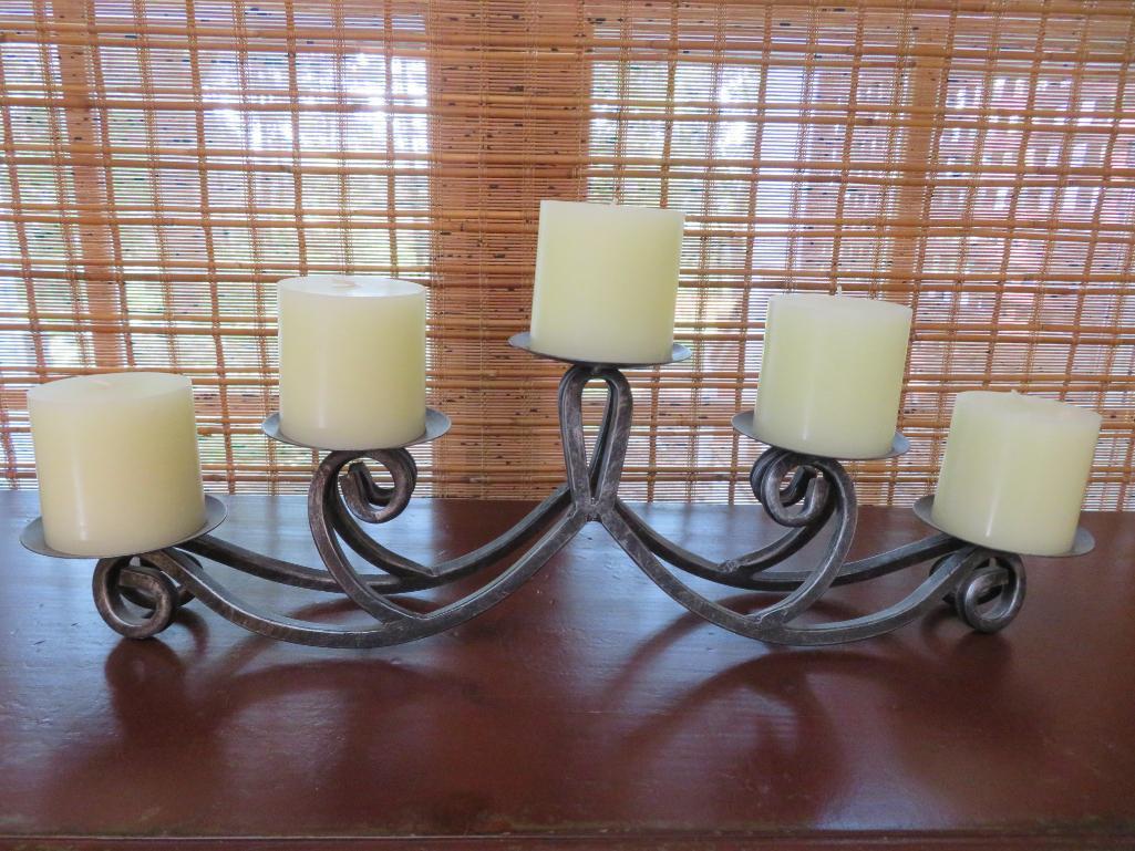 Five light candle holder, metal, 23" long