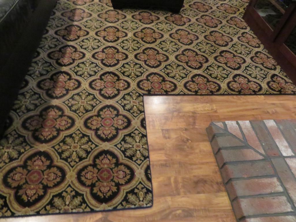 Decorative patterned rug, unusual cut out for hearth