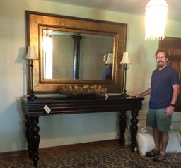 very Large Decorative entry mirror, bevel glass, 68" x 49"