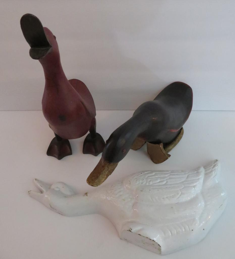 Decorative wood and metal duck figures