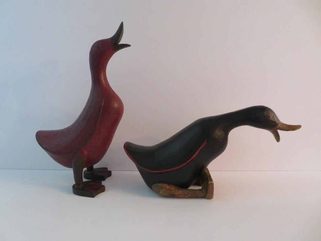 Decorative wood and metal duck figures