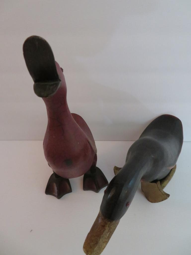 Decorative wood and metal duck figures