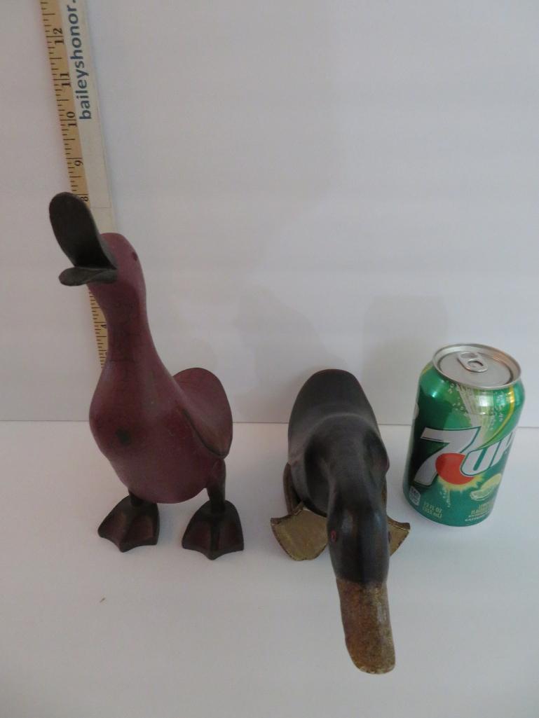 Decorative wood and metal duck figures