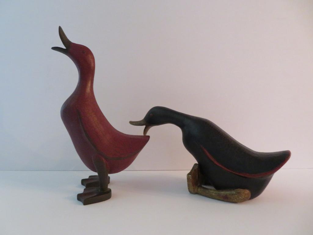 Decorative wood and metal duck figures