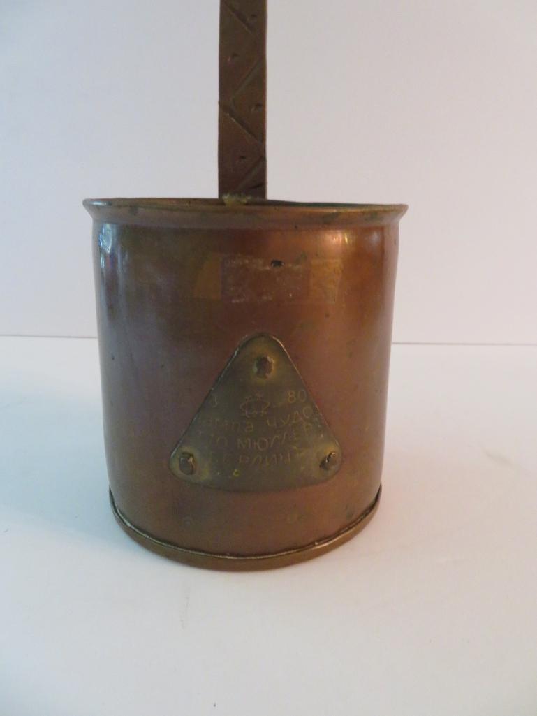 Large copper ladle measure, 20", dovetailed construction