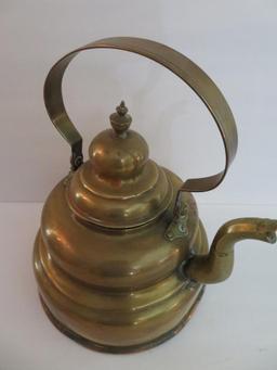 Primitive tea kettle, copper and brass, 12"