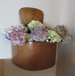 Copper Basin with wooden wall shelf