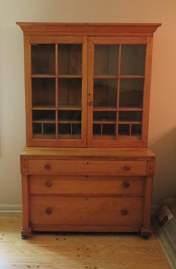 Wonderful two piece butternut secretary cupboard