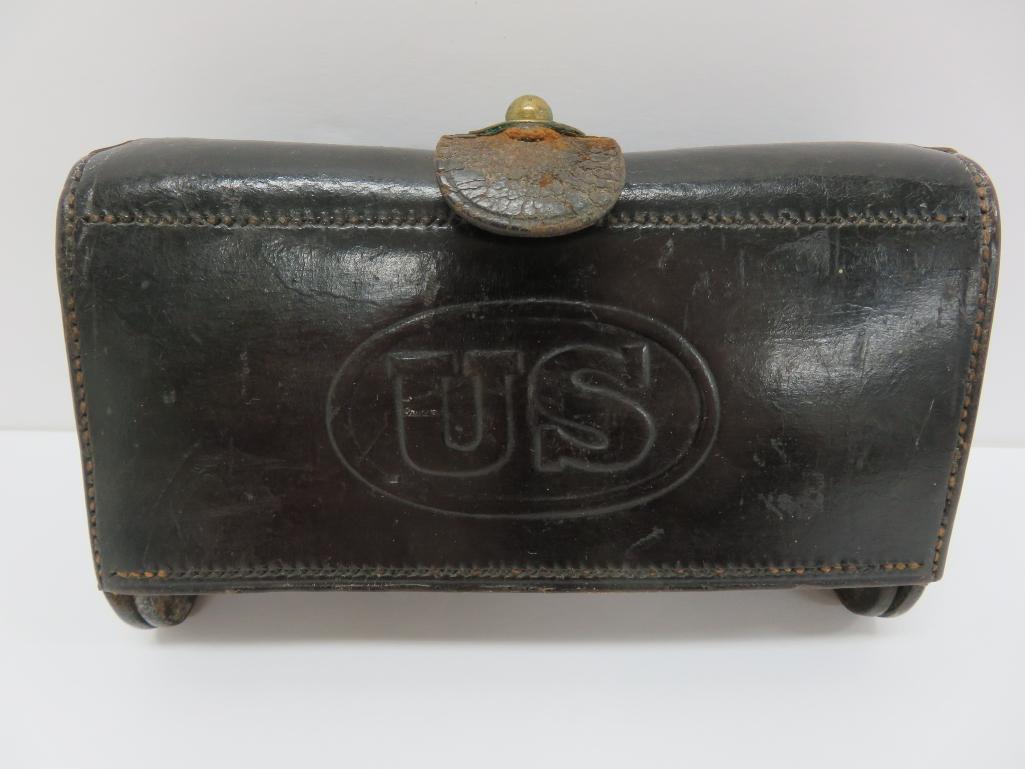 Original black leather McKeever cartridge Box, 6 1/2" x 4"