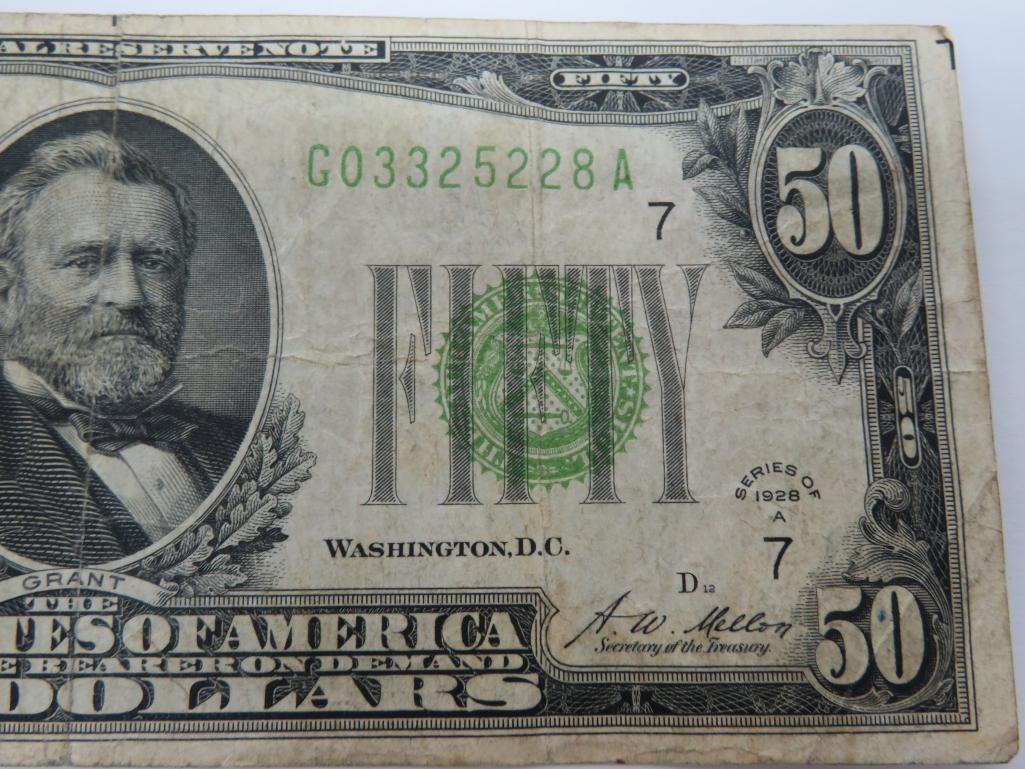 1928A Fifty Dollar Bill $50 Gold Certificate G03325228A