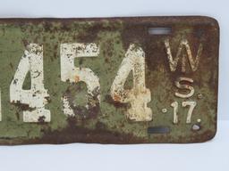 1917 Wisconsin dealer license plate, 12 1/2"