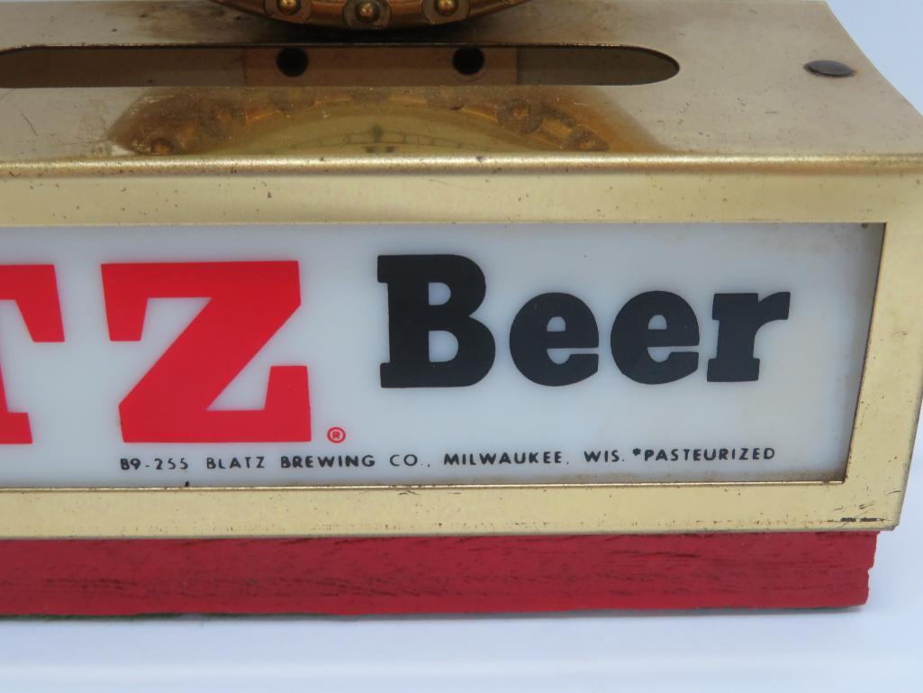 Blatz barrel man clock and lighted sign, working, 11"