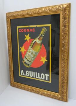 Antique A Guillot Cognac sign, framed, Chambrelent Paris
