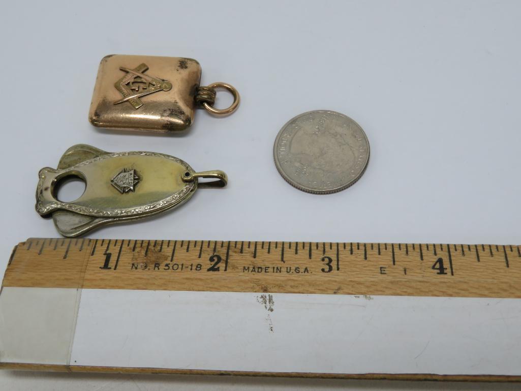 Fraternal jewelry, Masonic locket and Knights of Columbus cigar cutter, 1 1/2"