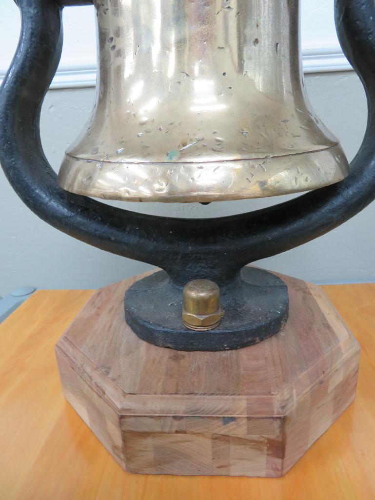 Large Brass Steam Engine Railroad Locomotive bell, 21" bell, mounted on wood stand