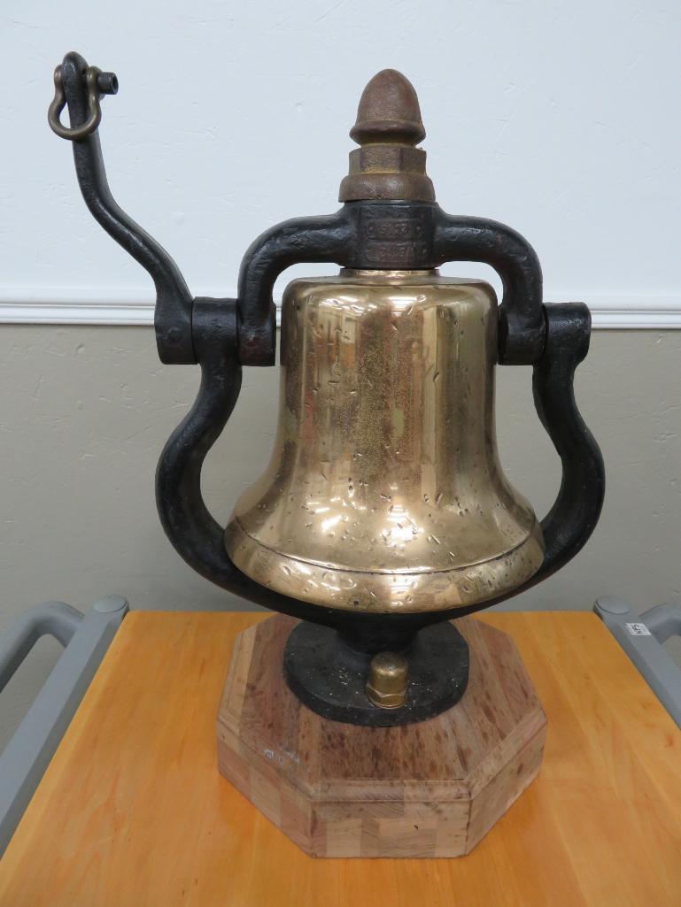 Large Brass Steam Engine Railroad Locomotive bell, 21" bell, mounted on wood stand