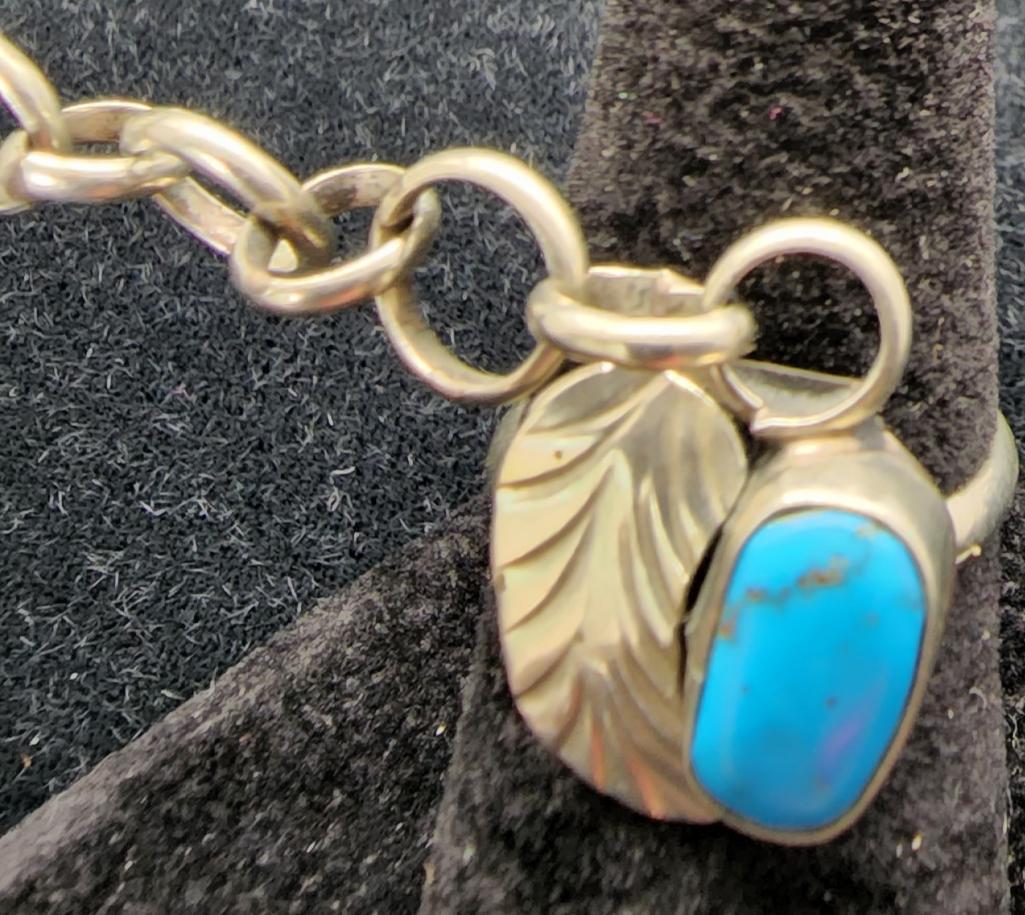 Vintage Native American Sterling Silver and Turquoise "Slave Bracelet"