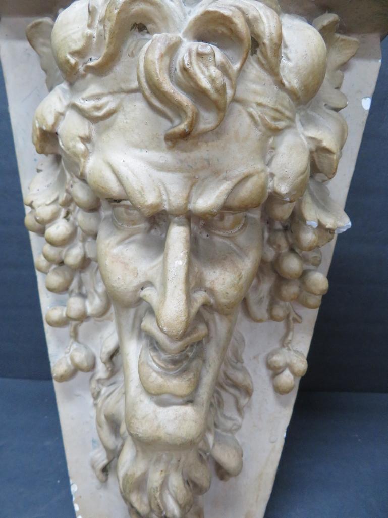 Plaster architectural detail, corbel, 15" tall and 11" wide, Bacchus