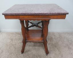 Lovely Marble top table, brown marble, 28" x 20", 29" tall