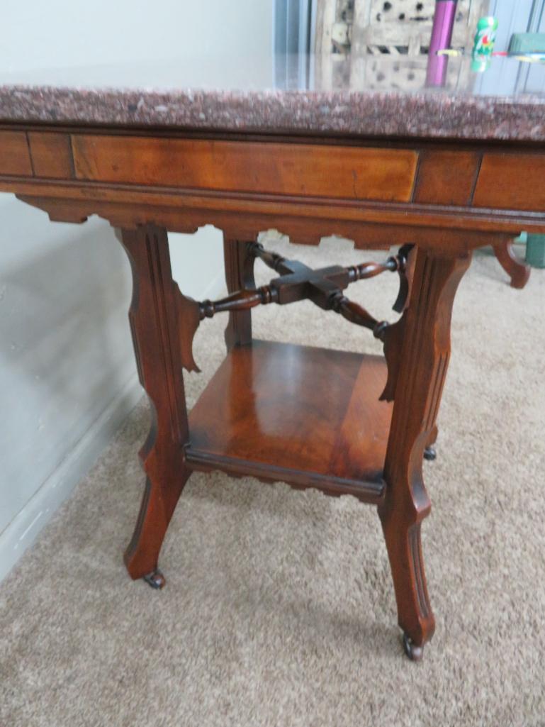 Lovely Marble top table, brown marble, 28" x 20", 29" tall
