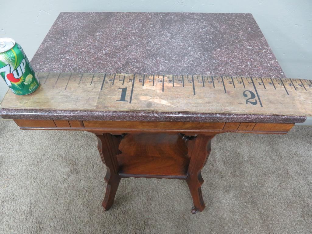 Lovely Marble top table, brown marble, 28" x 20", 29" tall