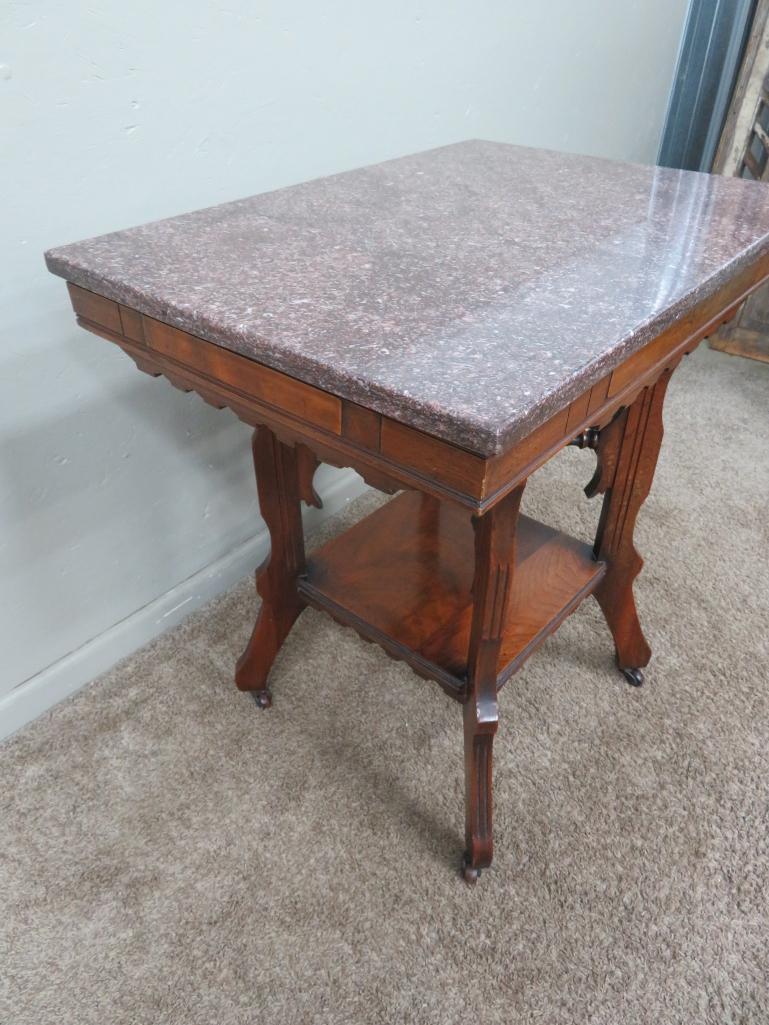 Lovely Marble top table, brown marble, 28" x 20", 29" tall