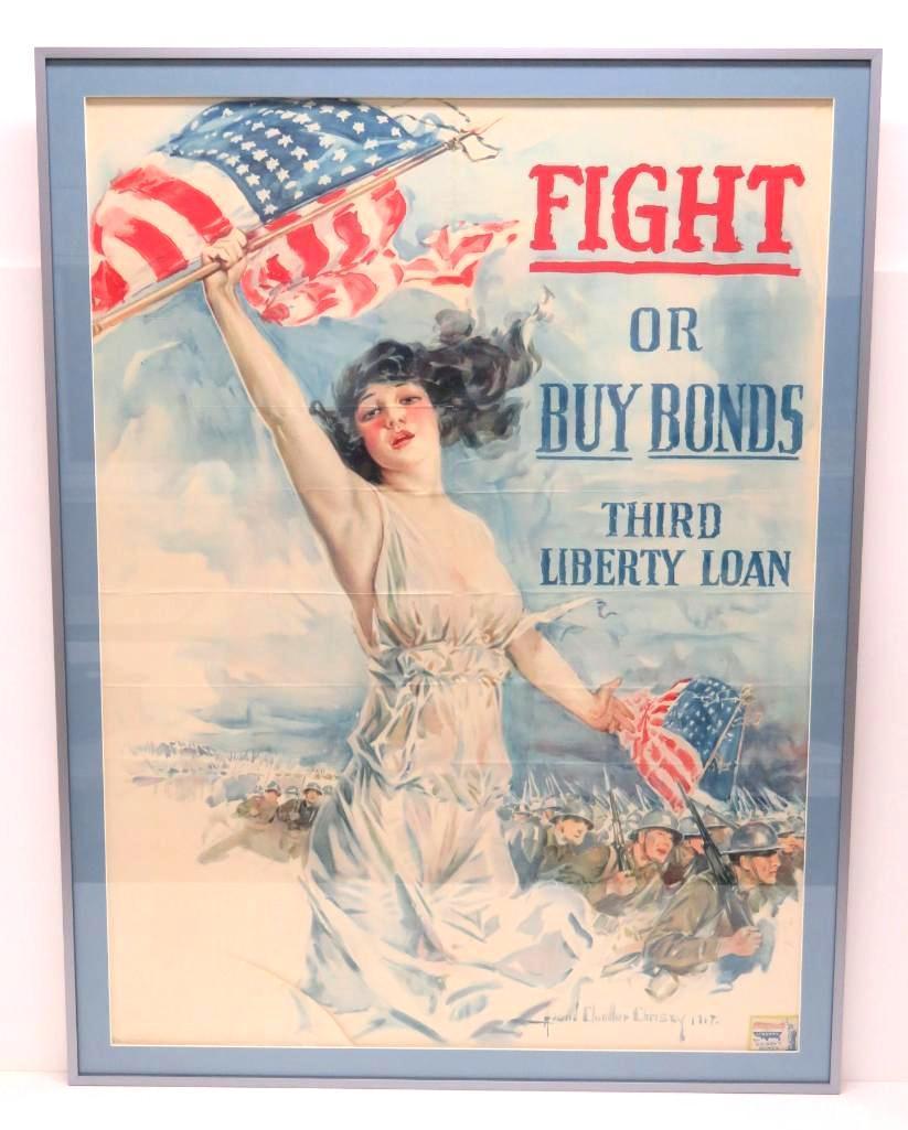 Howard Chandler Christy original WWI 1917 Poster, Fight or Buy Bonds, framed 33'x 43 1/2"