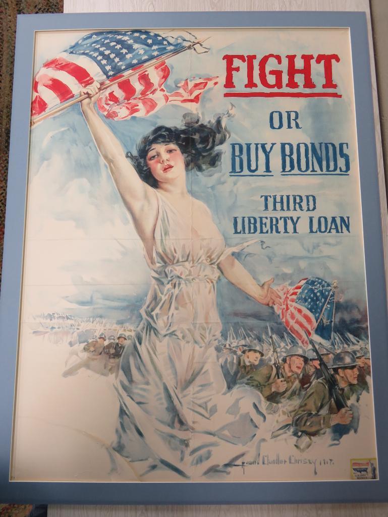 Howard Chandler Christy original WWI 1917 Poster, Fight or Buy Bonds, framed 33'x 43 1/2"