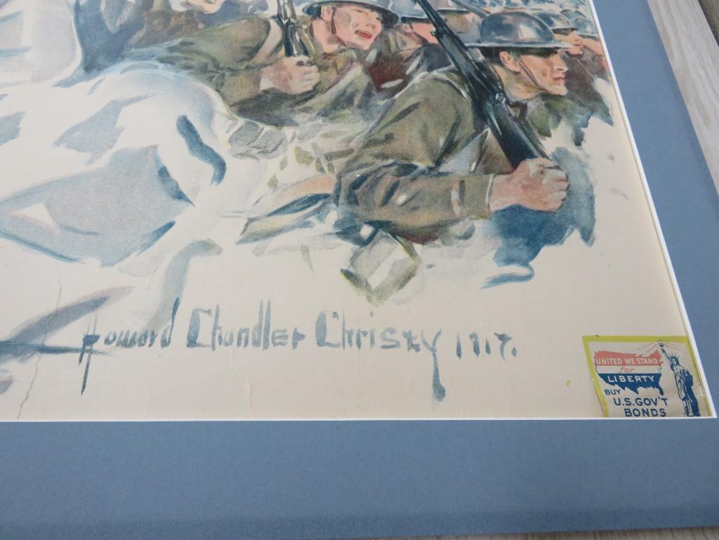 Howard Chandler Christy original WWI 1917 Poster, Fight or Buy Bonds, framed 33'x 43 1/2"