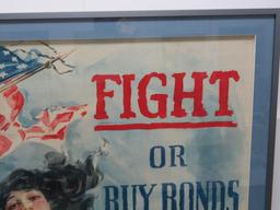 Howard Chandler Christy original WWI 1917 Poster, Fight or Buy Bonds, framed 33'x 43 1/2"