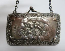 Silver hallmarked coin purse, cherubs, 2" x 3"