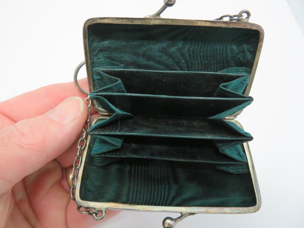 Silver hallmarked coin purse, cherubs, 2" x 3"
